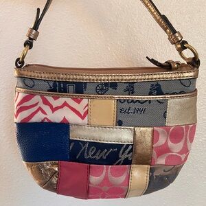 Coach Pink Carriage Zebra Patchwork Crossbody Bag Metallic Gold Accents